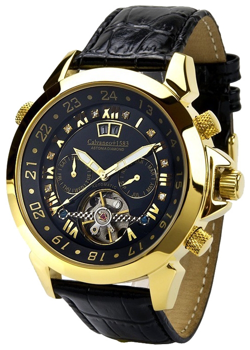 Wrist watch Calvaneo 1583 Astonia Gold Diamond Black for Men - picture, photo, image