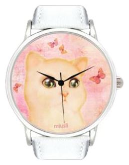 Wrist watch Miusli Cat and Butterfly white for women - picture, photo, image