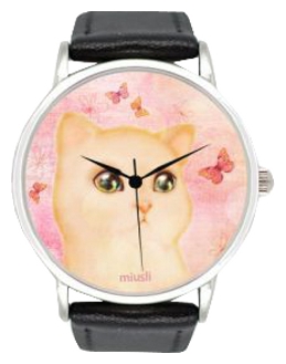 Wrist unisex watch Miusli Cat and Butterfly - picture, photo, image